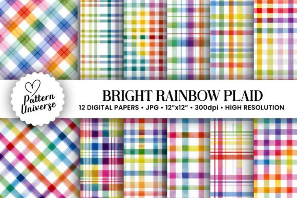 Download Bright Rainbow Plaid Digital Papers - Premium Resources