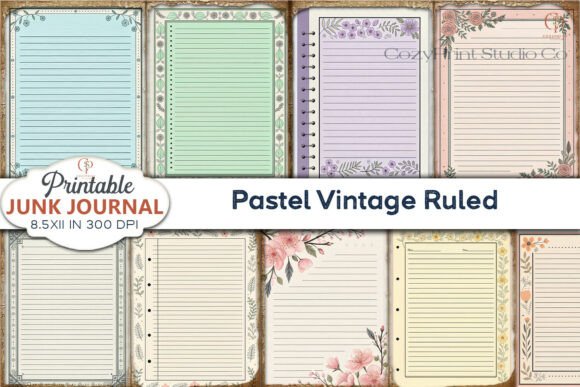 Download Pastel Vintage Ruled Junk Journal Pages - Journal pages Collection