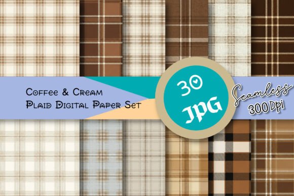 Download Coffee &amp; Cream Plaid Digital Paper Set - Plaid Collection